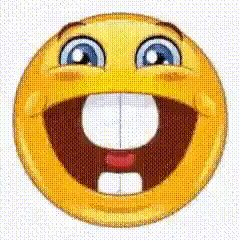 A Cartoon Smiley Face With A Big Smile On It 'S Face . GIF