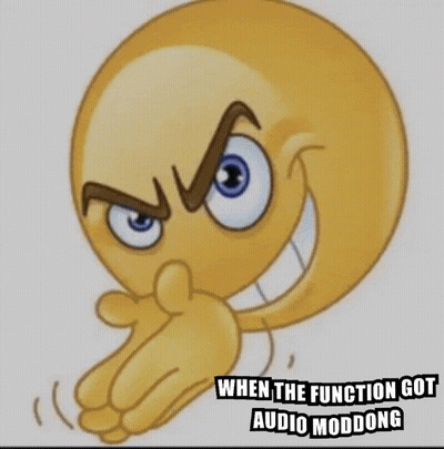 A Cartoon Smiley Face With A Caption That Says When The Function Got Audio Moddong GIF