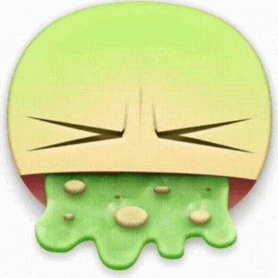 A Cartoon Smiley Face With A Green Liquid Coming Out Of It 'S Mouth . GIF