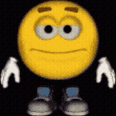 A Cartoon Smiley Face With Arms And Legs Is Wearing A Pair Of Blue Jeans And White Gloves . GIF