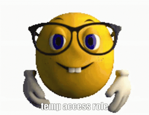 A Cartoon Smiley Face With Glasses And The Words Temp Access Role Below It GIF