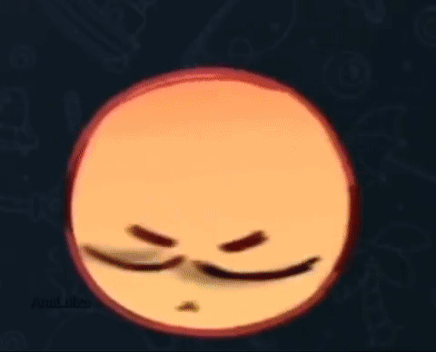 A Cartoon Smiley Face With Purple Eyes And A Heart On It . GIF