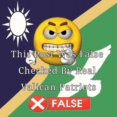 A Cartoon Smiley Face With The Words " This Post Was False Checked By Real Valican Patriots " Below It GIF