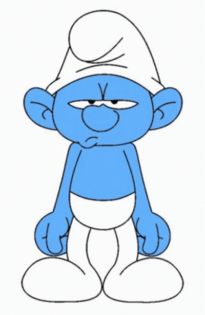 A Cartoon Smurf Is Sitting Down With His Eyes Closed And A Sad Look On His Face . GIF