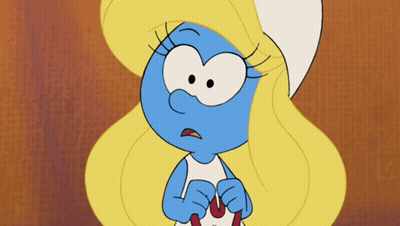 A Cartoon Smurf With Blonde Hair And Blue Eyes GIF