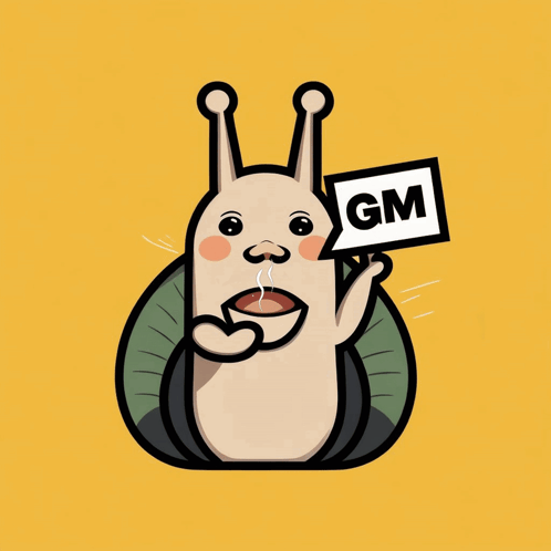 A Cartoon Snail Holding Up A Sign That Says Gm GIF