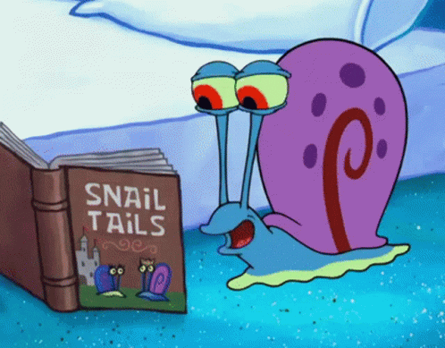 A Cartoon Snail Is Reading A Book About Snail Tails GIF