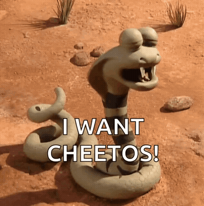 A Cartoon Snake Says I Want Cheetos In The Desert GIF