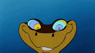 A Cartoon Snake With Colorful Eyes Is Smiling And Looking At The Camera GIF