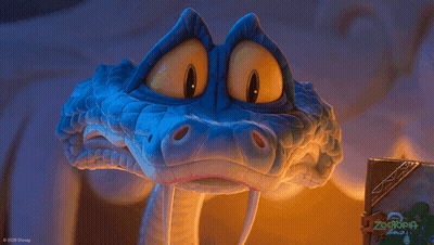 A Cartoon Snake With Its Tongue Hanging Out And A Disney Logo In The Background GIF