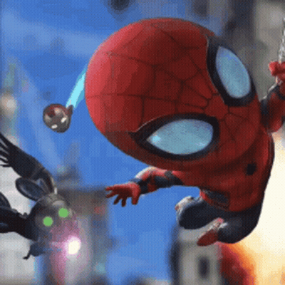 A Cartoon Spider Man Is Flying Through The Air While Holding A Light . GIF