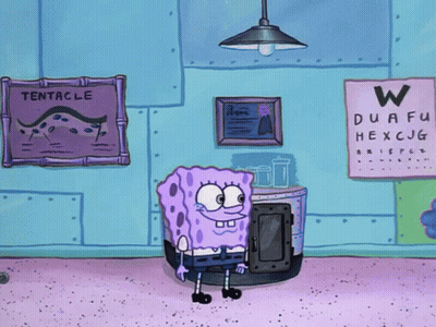 A Cartoon Spongebob Is Standing In Front Of A Tentacle Poster GIF