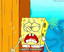 A Cartoon Spongebob Says I Want Cookies GIF
