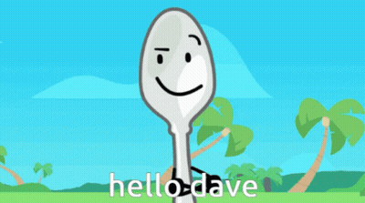 A Cartoon Spoon Says Hello Dave In Front Of A Tropical Scene GIF