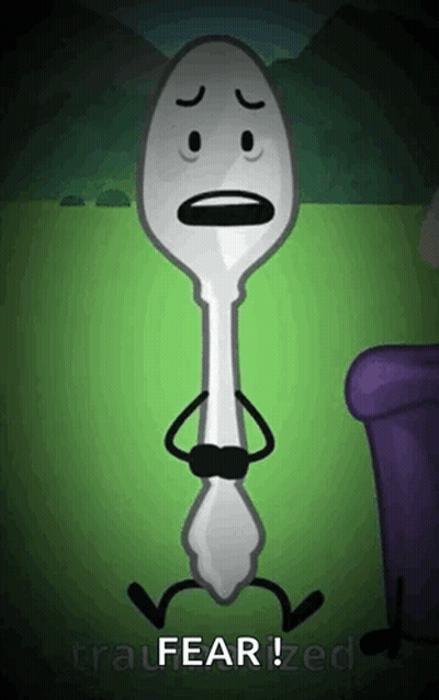A Cartoon Spoon With A Sad Face And Arms And Legs Is Sitting On A Couch . GIF