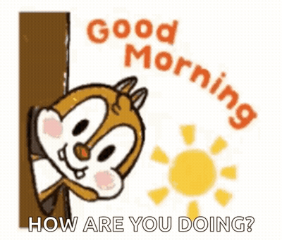 A Cartoon Squirrel Is Peeking Out From Behind A Tree And Says `` Good Morning How Are You Doing '' . GIF