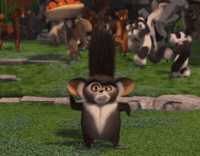 A Cartoon Squirrel Is Standing On Its Hind Legs With Another Squirrel On Its Head GIF