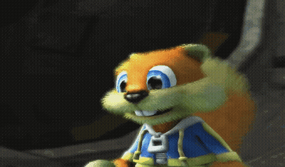 A Cartoon Squirrel Wearing A Blue And Yellow Shirt With The Letter O On It GIF