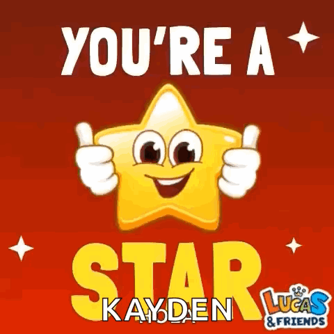 A Cartoon Star Giving A Thumbs Up With The Words " You 'Re A Star " GIF