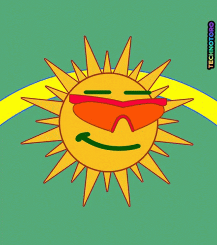 A Cartoon Sun Wearing Sunglasses And The Words Ibrilla Ecuador Below It GIF