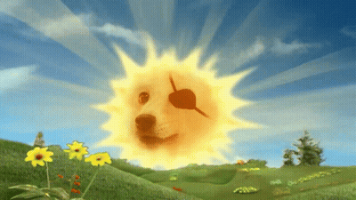 A Cartoon Sun With A Dog 'S Face On It In A Field GIF