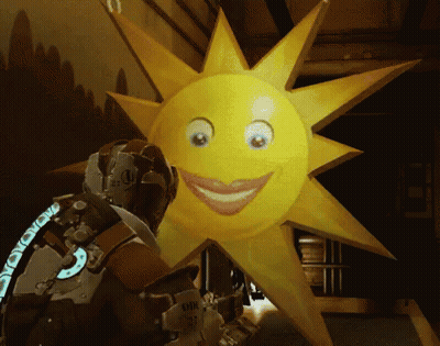 A Cartoon Sun With A Smiling Face Is Being Held By A Soldier GIF