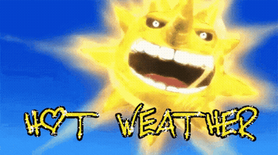 A Cartoon Sun With The Words Hot Weather Written Below It GIF