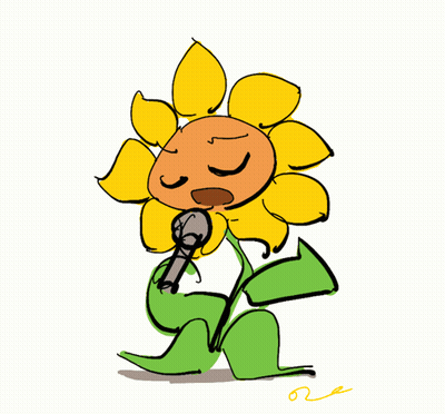 A Cartoon Sunflower Singing Into A Microphone GIF