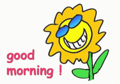 A Cartoon Sunflower Wearing Sunglasses And Smiling With The Words `` Good Morning '' Written Below It . GIF
