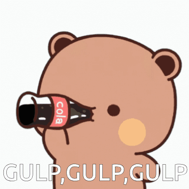 A Cartoon Teddy Bear Drinking A Bottle Of Cola GIF