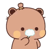 A Cartoon Teddy Bear Is Blowing Soap Bubbles With A Toothbrush . Sticker