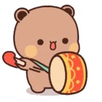 A Cartoon Teddy Bear Is Holding A Drum And A Stick . Sticker