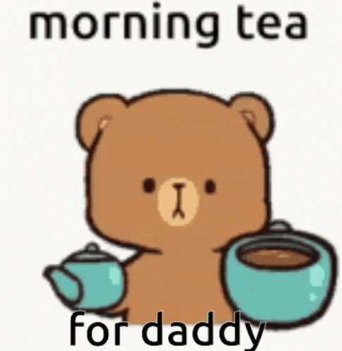 A Cartoon Teddy Bear Is Holding A Teapot And Cup Of Tea . GIF