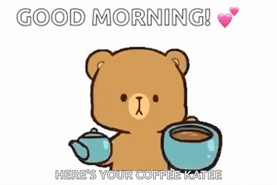 A Cartoon Teddy Bear Is Pouring Coffee Into A Cup . GIF