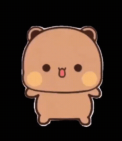 A Cartoon Teddy Bear Is Standing On A Black Background And Smiling . GIF