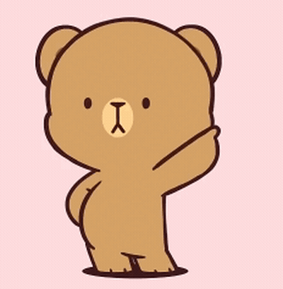 A Cartoon Teddy Bear Is Standing On A Pink Background And Covering His Face With His Hand . GIF