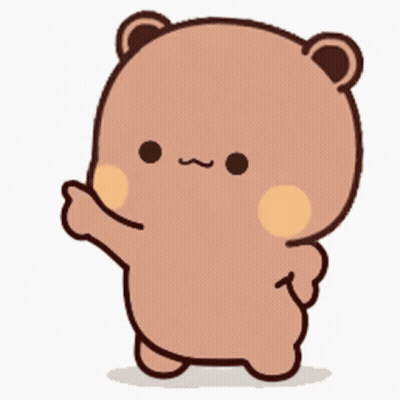 A Cartoon Teddy Bear Is Standing On A White Background And Waving . GIF