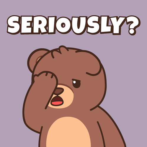 A Cartoon Teddy Bear Says Seriously With A Purple Background GIF