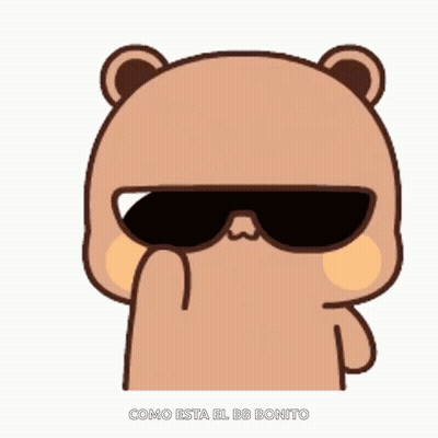A Cartoon Teddy Bear Wearing Sunglasses Is Pointing At His Face . GIF
