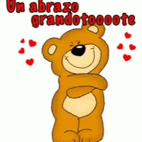 A Cartoon Teddy Bear With Hearts And The Words Un Abrazo Grandotooote Para Ti GIF