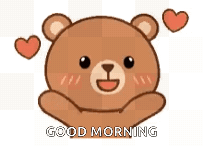 A Cartoon Teddy Bear With Hearts Around Its Head Is Saying `` Good Morning '' . GIF