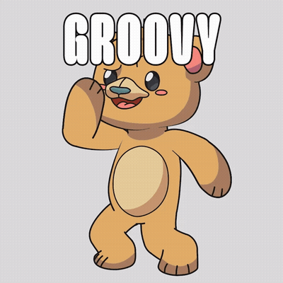 A Cartoon Teddy Bear With The Word Groovy Above It GIF
