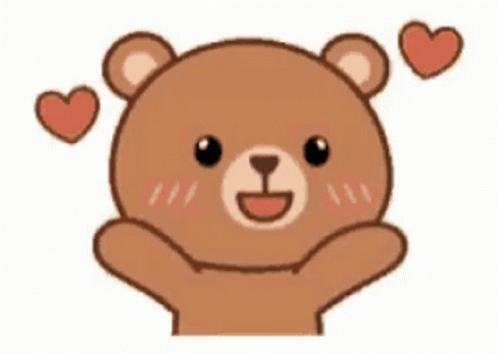 A Cartoon Teddy Bear With Two Hearts Behind It . GIF