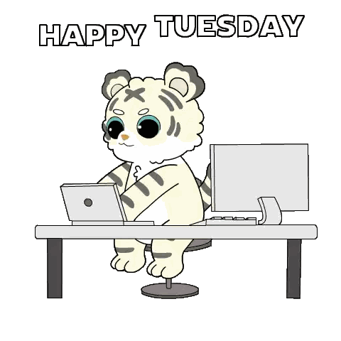 A Cartoon Tiger Is Sitting At A Desk With A Laptop Computer . Sticker