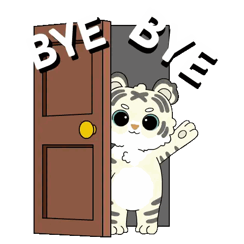 A Cartoon Tiger Is Standing In Front Of A Door With The Words Bye Bye Written On It . GIF