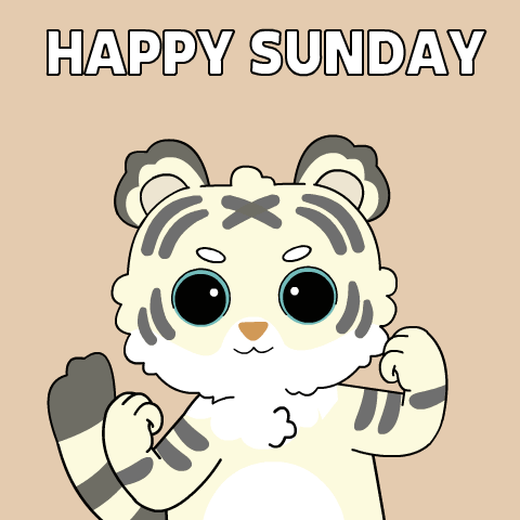 A Cartoon Tiger With The Words Happy Sunday Above It GIF