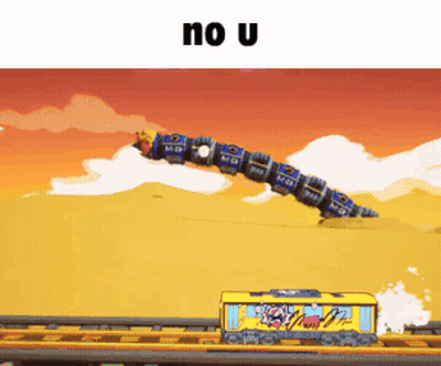 A Cartoon Train Is Going Down The Tracks With The Words No U Below It GIF