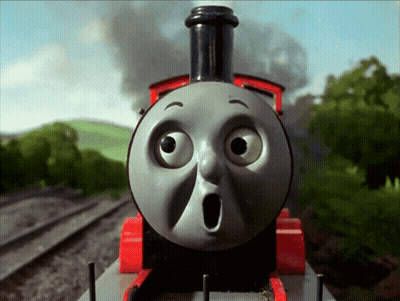 A Cartoon Train With A Surprised Look On His Face GIF