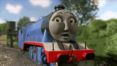 A Cartoon Train With The Number 1 On The Front GIF