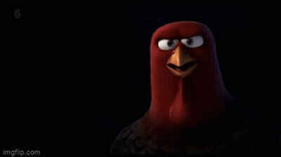 A Cartoon Turkey With A Big Beak Is Looking At The Camera With A Black Background . GIF